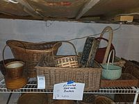 Shelf view showing multiple baskets, variety of sizes and finishes