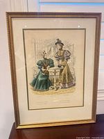 Framed fashion plate full view showing frame, mat and print