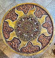 Full overhead view of entire Aztec calendar plaque