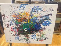 Front view of abstract expressionist painting on canvas