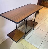 Full view showing top shelf, lower shelf, wire record rack