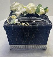 Front and top view of decorated black wedding money card box