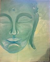 Full view of the green Buddha oil painting