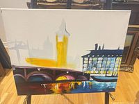 Front view of oil painting showing London skyline scene