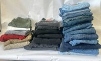 Stacks of jeans sorted by color
