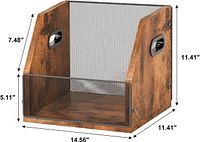Angled view of empty Homeiju vinyl record crate with dimension annotations