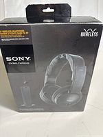 Front of retail box showing Sony MDR-RF985R headphones and transmitter