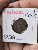 Reverse of 1929 Canada one cent in holder