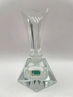 Front view of crystal perfume bottle showing stopper and Lausitzer Glas sticker