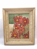 Frontal view of framed painting showing overall artwork and frame