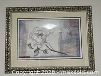 Full view of framed rose floral art showing image, matting, and frame