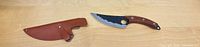 Knife and sheath side by side on tabletop