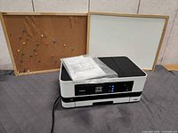 Printer, cork board, whiteboard overall view