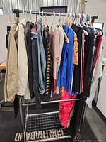 Full garment rack showing variety of items