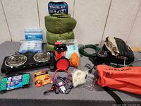Group shot of all camping items arranged on surface
