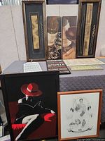 Overall lot showing all framed pieces and plaques