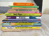 Stack of 16 books showing spines and titles