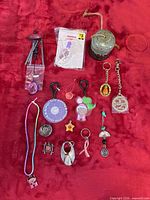 All 15 items laid out on red background