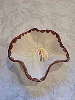 top view showing full dish shape and painted design