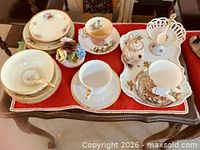 Group view of assorted bone china on table