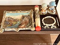 Group shot showing plaque, party picks tube, figurines, and jewelry set