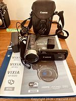 Camcorder, battery, charger, carrying case, manual overview