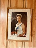 Framed color portrait of Queen Elizabeth II wall mounted
