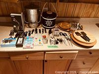 overview of all wine and cheese accessories on countertop