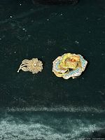 Both brooches front view on dark background
