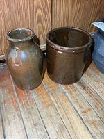 Both crocks side by side showing overall form and glaze