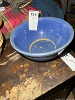 Top view of blue Medalta mixing bowl showing interior glaze and wear ring