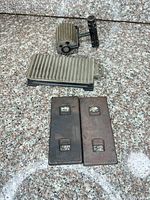 Ribbed fluter base, fluted roller with handle, two rectangular stove plates