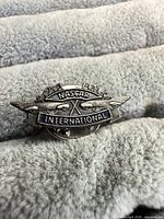 Front view of NASCAR International pin showing full design and enamel