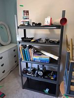 Entire shelving unit showing all items grouped together