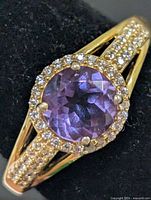Top view showing amethyst center and CZ halo
