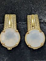 front view of moonstone earrings