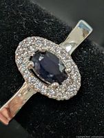 Top view showing sapphire centre and CZ halo