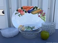 Full lot showing platter, glass plates, bowls