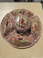 Complete set arranged in circular formation showing tureen and four covered dishes