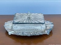 assembled sardine dish showing lid, crystal insert, undertray