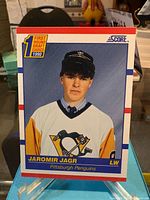 Front of 1990 Score Jaromir Jagr card on stand