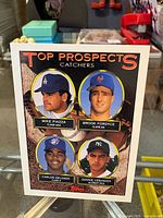 Front of 1993 Topps Catchers Top Prospects card showing Piazza, Fordyce, Delgado, Leshnock