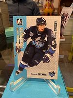 Front view of Sidney Crosby rookie card in display stand