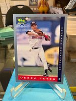 Front view of Derek Jeter 1993 Classic Best card on stand