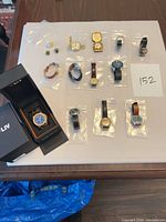 Overview of all bagged wristwatches, rings, pocket watch and LIV boxed watch