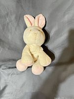 front view of cream plush bunny with pink accents