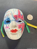 Front view of mask with quarter for scale