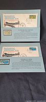 Two presentation cards showing envelopes, stamps and aircraft images