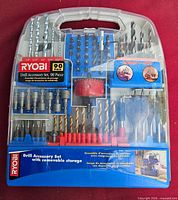 Front view of Ryobi 90-piece accessory set in carry case