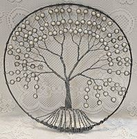 Front view of circular wire Tree of Life decor with cabochon leaves